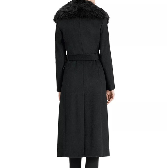CALVIN KLEIN Faux Fur Shawl Collar Belted Maxi Coat - Picture 3 of 9